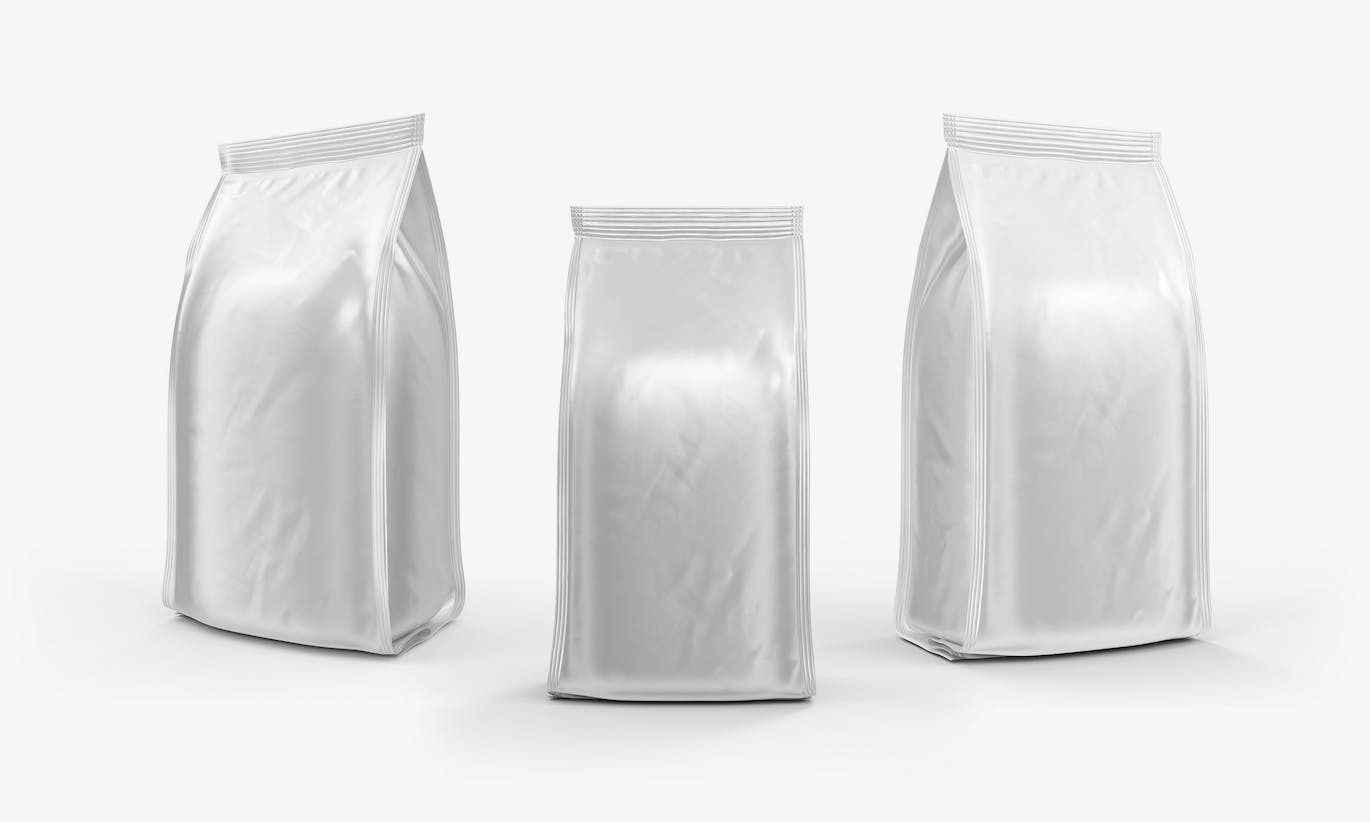 3个箔纸金属咖啡袋包装设计样机图psd模板 Set 3 Metallic Coffee Bags Mockup 样机素材 第5张