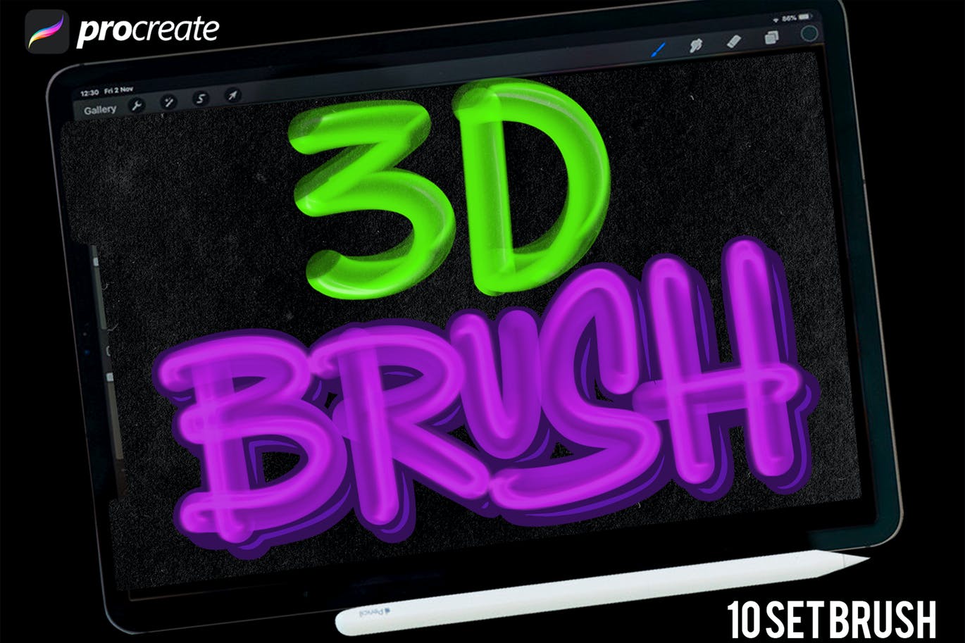 3D字母Procreate笔刷素材 Dans 3D Brush Procreate #1 笔刷资源 第1张