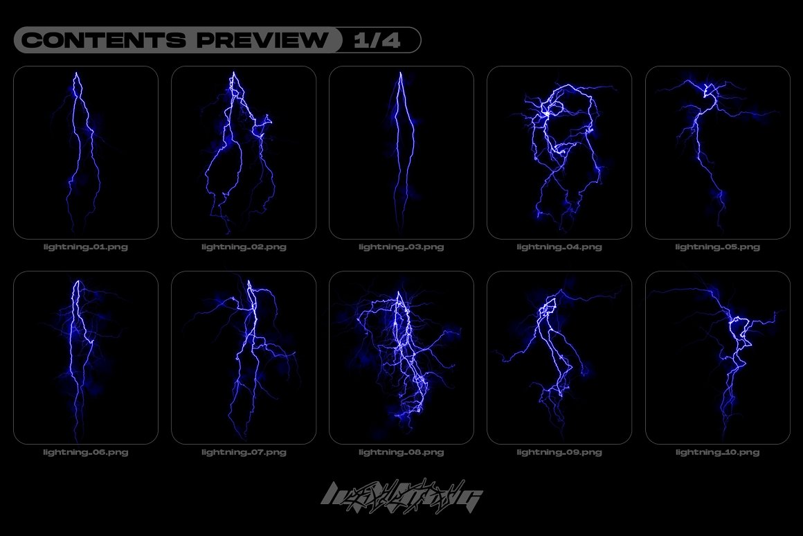 新潮酸性艺术雷电闪电光晕炫光抽象PNG设计素材合辑 MiksKS - Lightning Bolts 设计素材 第7张