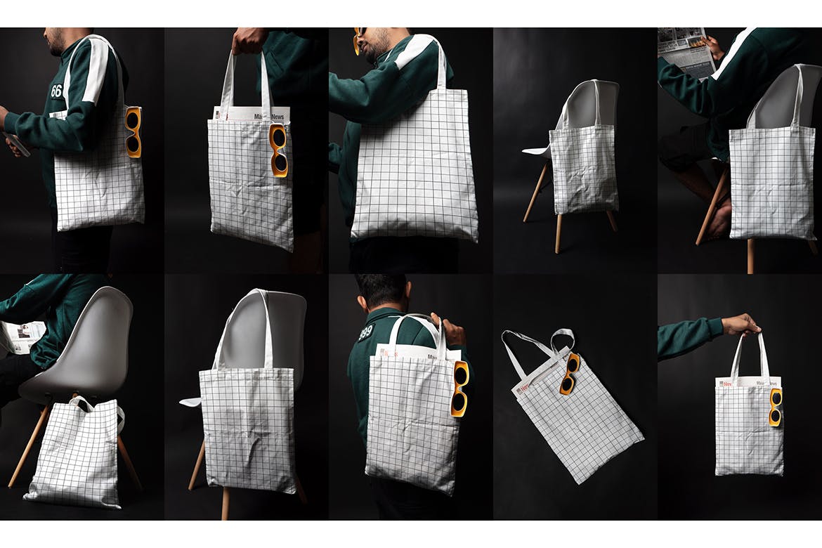 垂直逼真的购物手提袋设计样机 Vertical Realistic Tote Bag Mockup 样机素材 第2张