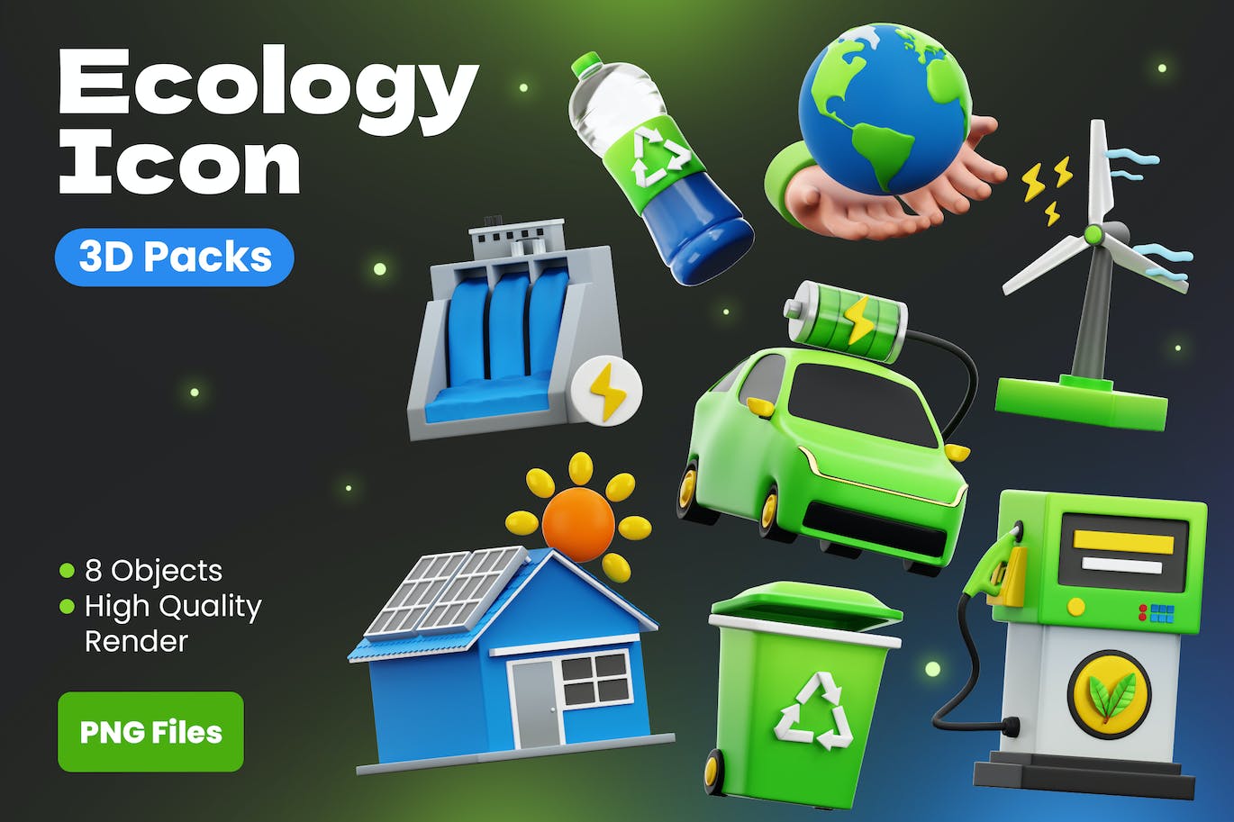 环保生态图标3D插画 Ecology Icon 3D Illustrations 图标素材 第1张