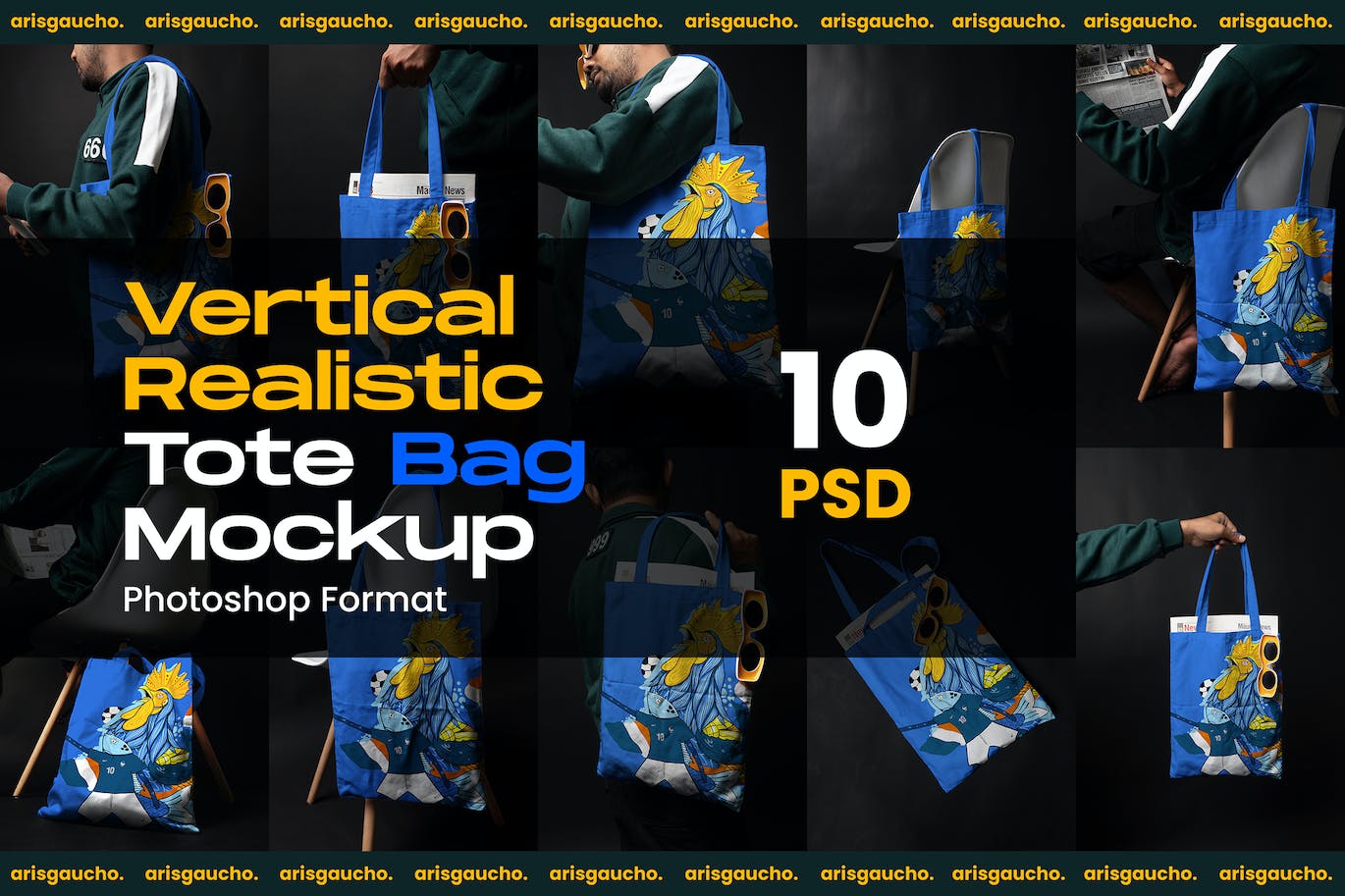 垂直逼真的购物手提袋设计样机 Vertical Realistic Tote Bag Mockup 样机素材 第1张