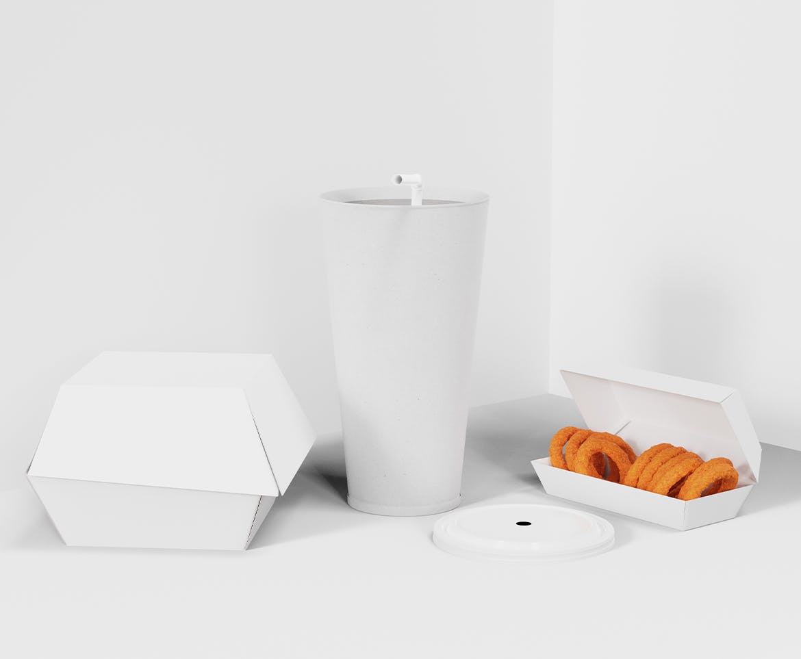 西式快餐盒装包装设计样机图 Fast Food Box Set Mockup 样机素材 第2张