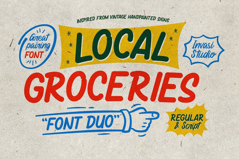 英文字体：70年代复古杂货店手绘纸质LOGO品牌包装英文字体 设计素材 第1张