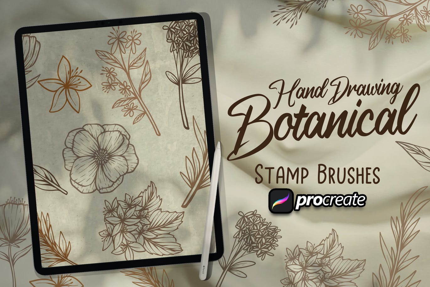 手绘植物元素印章Procreate笔刷素材 Hand drawing botanical brush stamp 笔刷资源 第1张