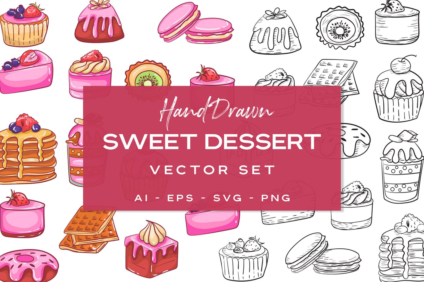甜品蛋糕矢量插画 Sweet Dessert 图片素材 第1张