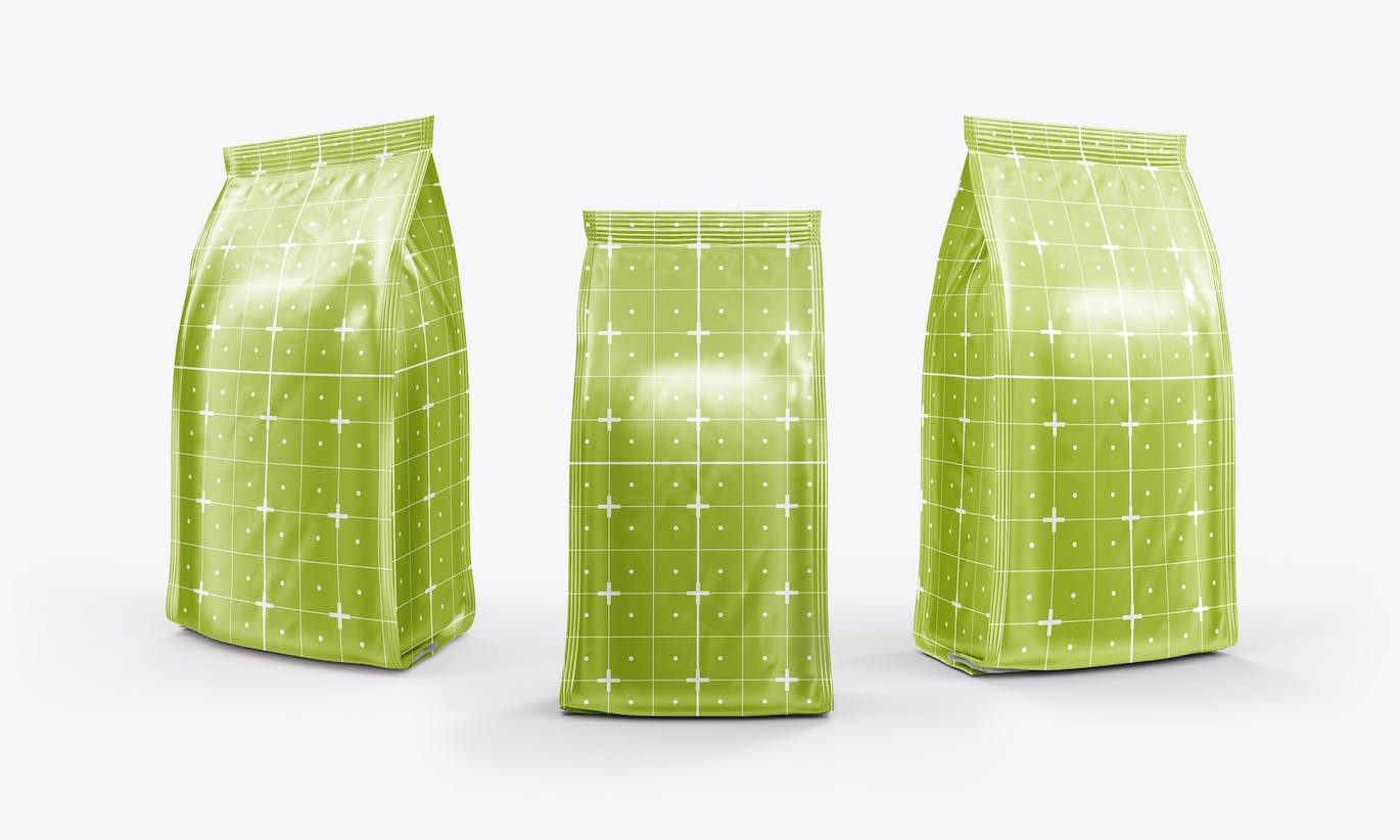 3个箔纸金属咖啡袋包装设计样机图psd模板 Set 3 Metallic Coffee Bags Mockup 样机素材 第4张