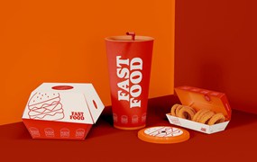 西式快餐盒装包装设计样机图 Fast Food Box Set Mockup