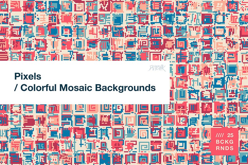 多彩像素马赛克背景素材 Pixels | Colorful Mosaic Backgrounds 图片素材 第3张