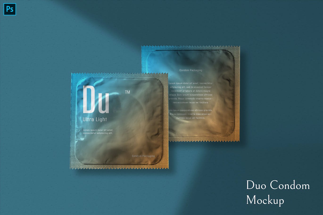 避孕安全套包装设计样机图psd模板 Duo Condom Mockup 样机素材 第1张