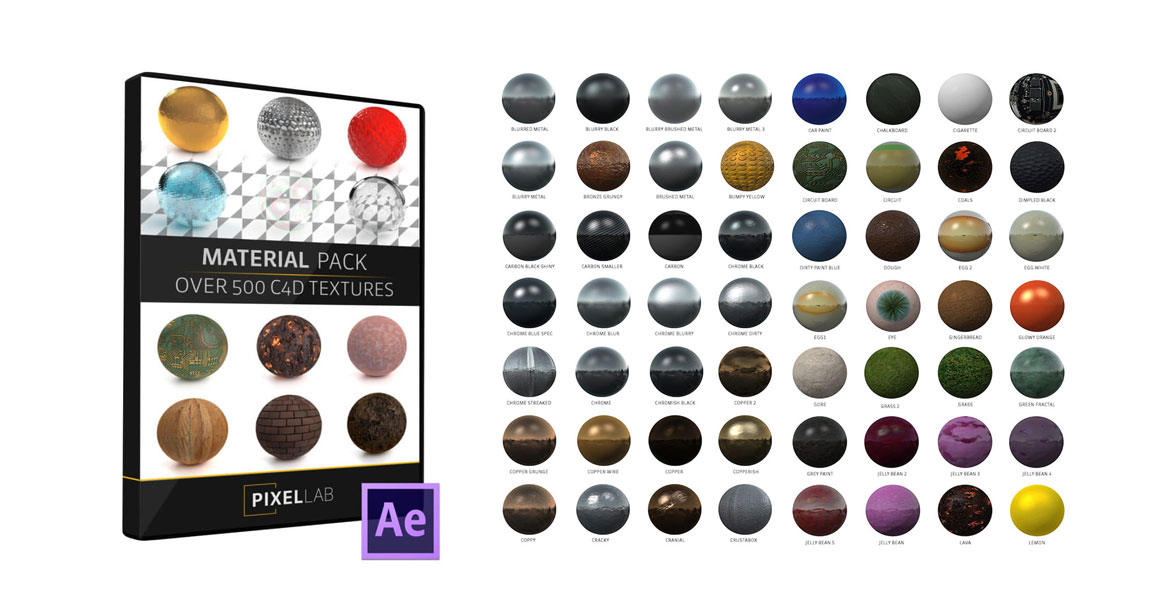 500个E3D V2材质预设包 The Pixel Lab – Material Pack For Element 3D V2 . 第1张