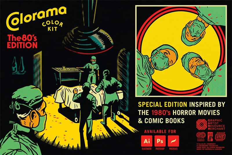 80年代复古恐怖电影漫画书艺术品图形设计调色板 Colorama Color Kit - 80's Edition (Photoshop) . 第2张
