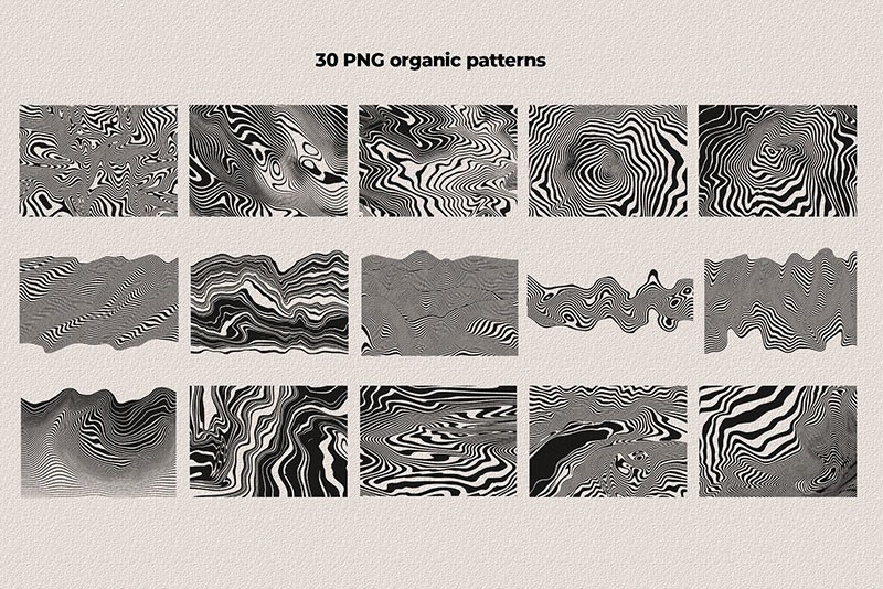 50个黑白复古波浪图案，AI PNG格式 图片素材 第11张
