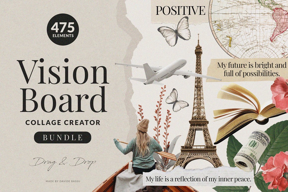 475个复古美式自然旅行植物主题撕纸胶带拼贴画PNG免抠图设计素材套装 Vision Board Collage Creator . 第1张