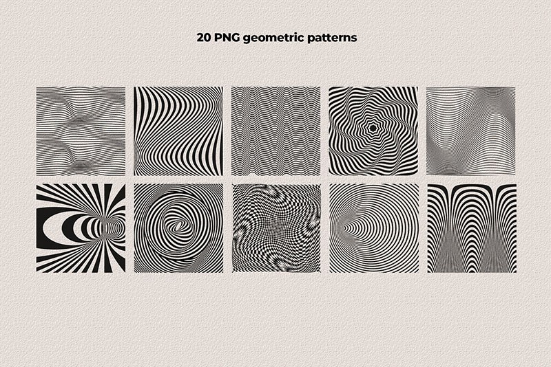 50个黑白复古波浪图案，AI PNG格式 图片素材 第13张
