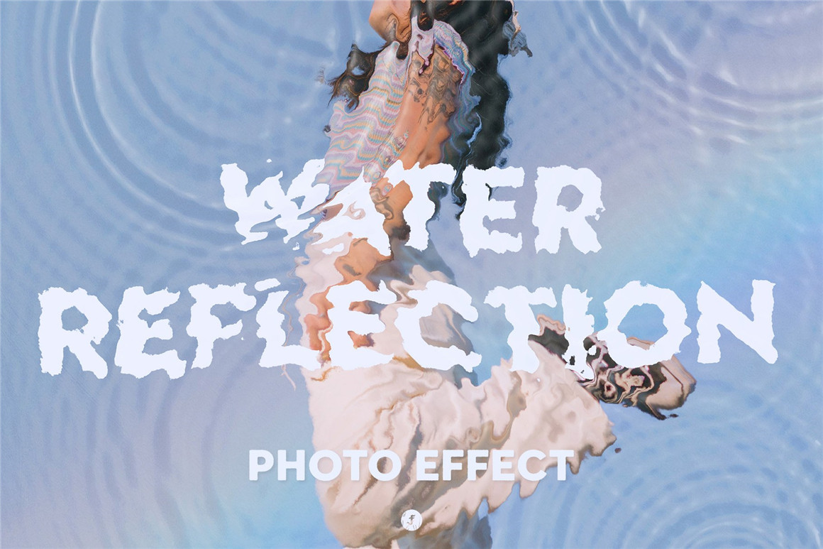 抽象水波波纹失真扭曲效果照片logo文本处理特效ps样机模板 Water Reflection Photo Effect . 第1张