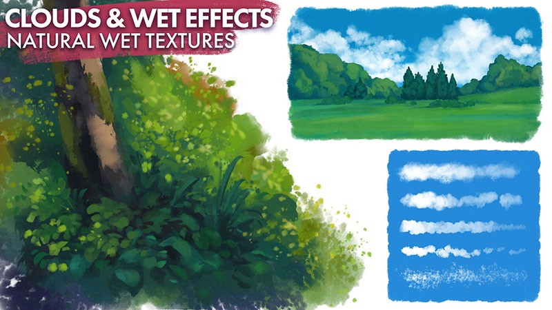 200+水粉植物景观厚涂绘画PS和Procreate笔刷套装 笔刷资源 第6张