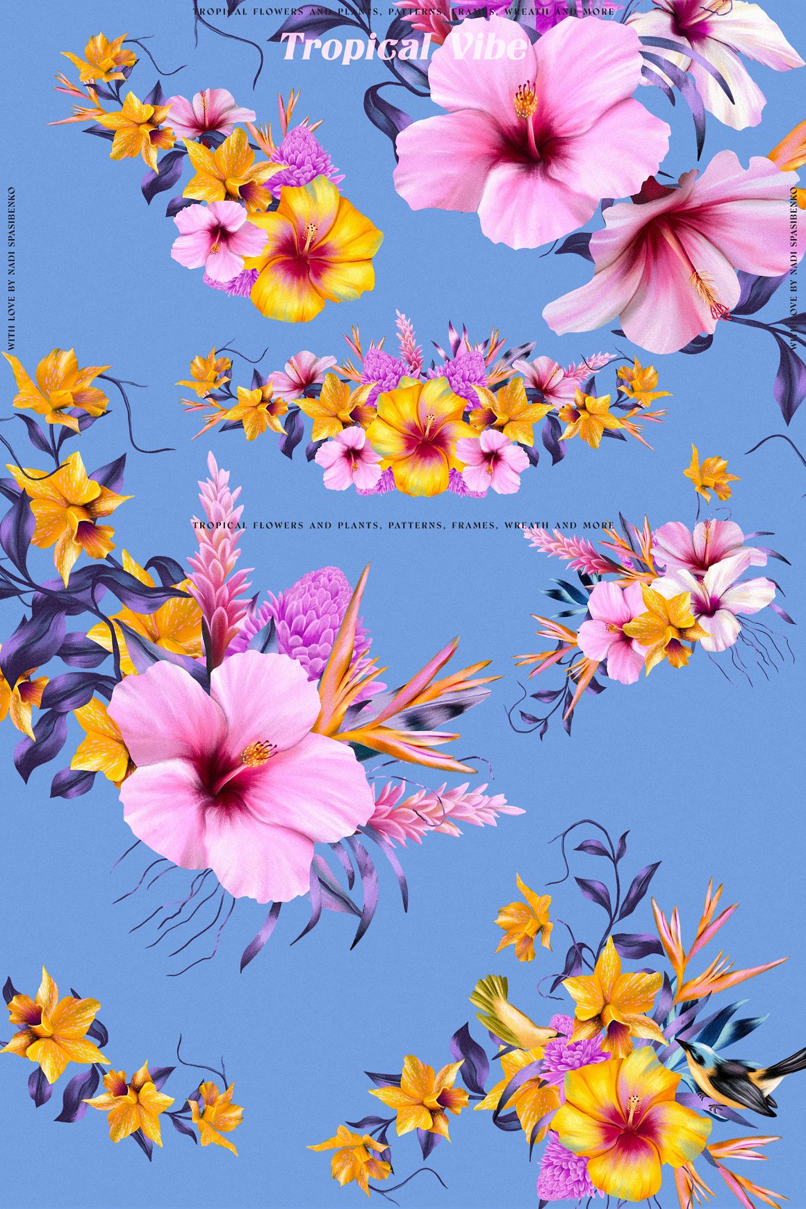 潮流复古宫廷热带花卉植物手绘插画拼贴图案纹样PNG免抠图片素材 Floral Tropical Vibe . 第13张