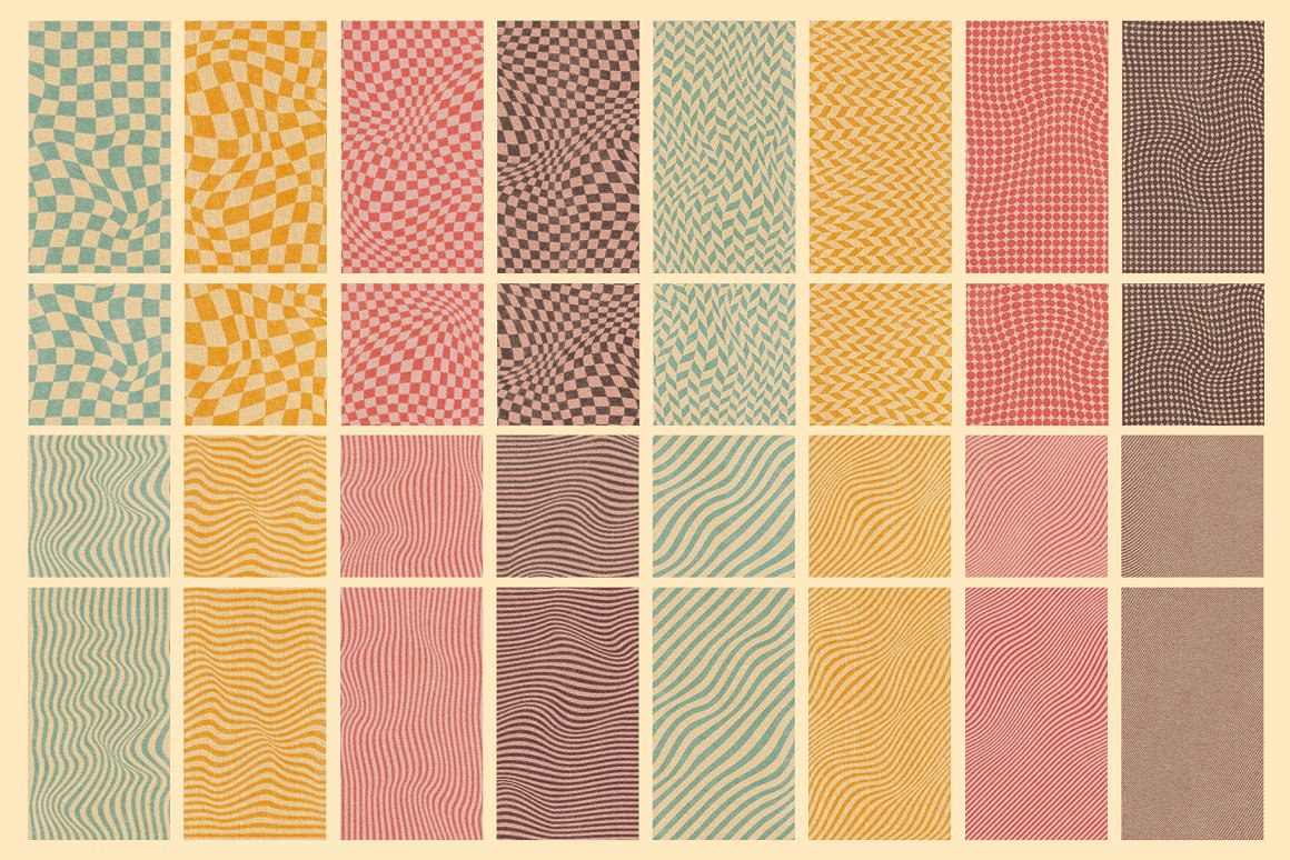 160+70年代复古做旧纸张扭曲条纹方格抽象花卉图形INS风海报PS设计套装 Groovy Textured Instagram Pack . 第6张