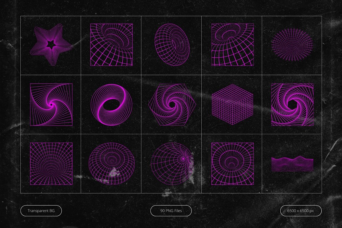 90款未来科幻霓虹复古Y2K赛博朋克抽象艺术几何图形PNG免抠图设计素材 Neon Pink Cyberpunk Shapes 图片素材 第6张