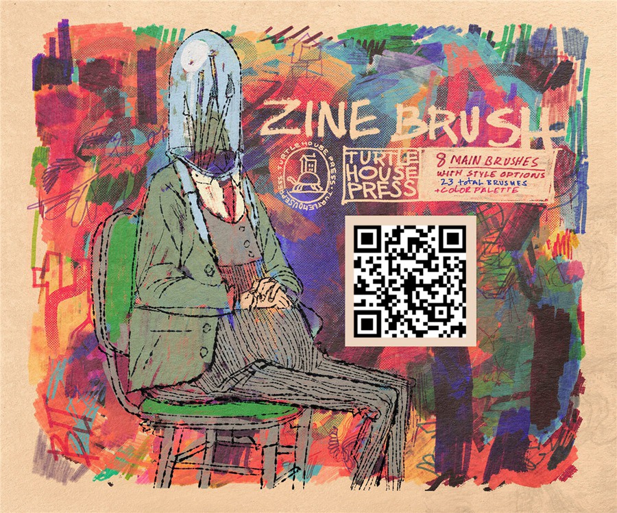 Procreate笔刷：新潮涂鸦记号线条笔墨水笔插画艺术绘画效果笔刷素材包 TurtleHousePress – Procreate Zine Brush Pack . 第2张