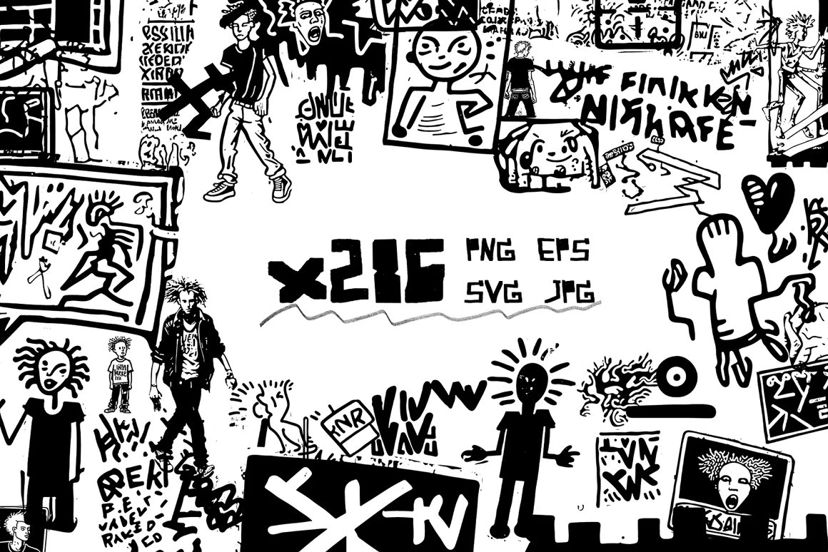 复古街头涂鸦艺术Y2K反设计叛逆手绘钢笔插画插图AI矢量设计套装 Anti-Drawings Vol. 3 x286 Vectors . 第2张