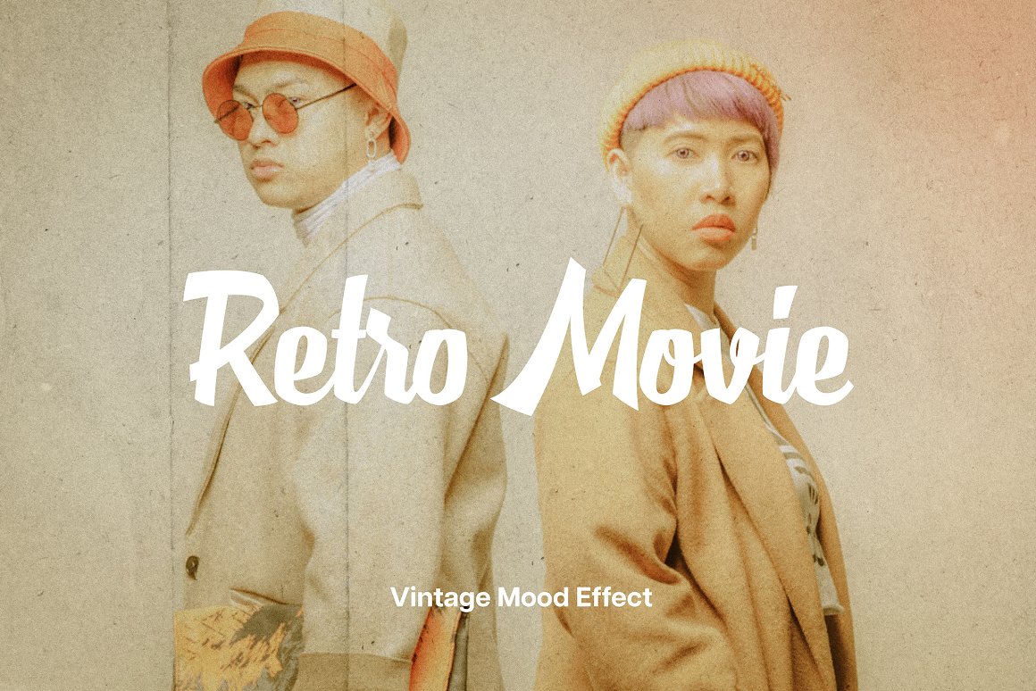 复古胶片颗粒电影迷幻叠加照片PSD模板效果 Retro Movie Overlay Photo Effect . 第1张