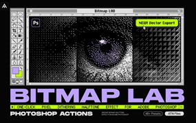 新潮复古像素美感8位半色调抖动毛刺像素化显示效果PS动作 Samolevsky – Bitmap LAB – pixel halftone action