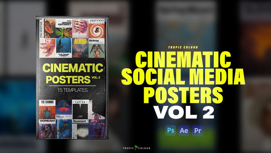 15个极简主义大胆视觉冲击电影海报封面设计框架AE/PR/PS模板 Tropic Colour – Cinematic Social Media Poster Templates Vol 2 . 第1张