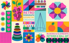 100+彩色复古几何艺术矢量包装图案，AI JPG格式
