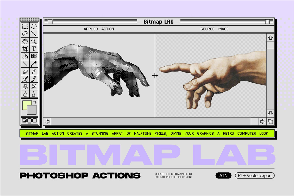 新潮复古像素美感8位半色调抖动毛刺像素化显示效果PS动作 Samolevsky – Bitmap LAB – pixel halftone action . 第2张