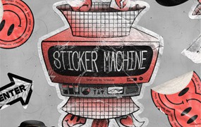 创意质感撕纸划痕毛边金箔全息多样化艺术风格贴纸logo图形PSD样机设计套装 Sticker Machine bracken