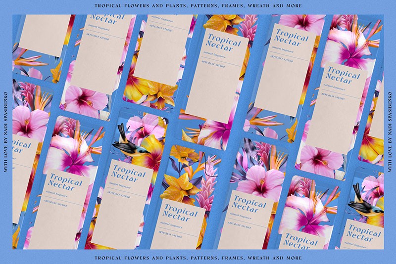 夏威夷风情花卉无缝图案，PAT PNG格式 图片素材 第17张