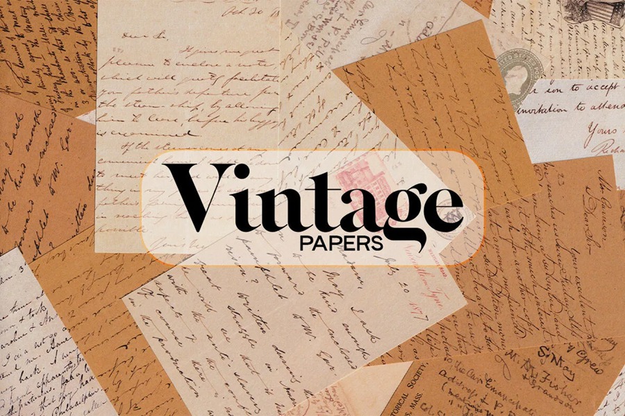 105个复古做旧泛黄英文草书手稿档案手写草稿信件牛皮纸肌理背景图素材 Vintage Paper – Overlays . 第1张