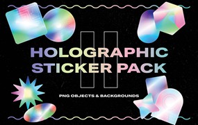 20款潮流全息渐变镭射虹彩闪光贴纸背景PNG免抠图设计素材包 Holographic Sticker Pack 2