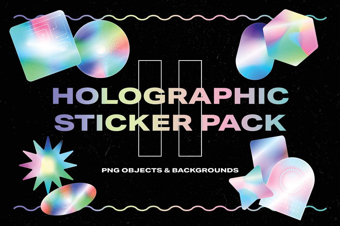 20款潮流全息渐变镭射虹彩闪光贴纸背景PNG免抠图设计素材包 Holographic Sticker Pack 2 . 第1张