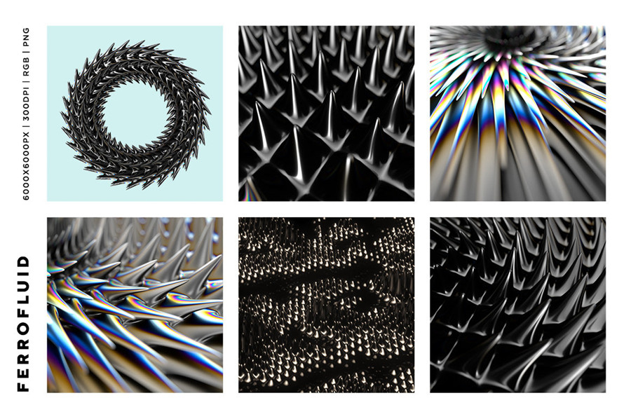 RuleByArt 酸性未来科幻立体三维3D金属有机尖齿异形酸性设计风格PNG设计素材 Ferrofluid Abstract Textures 图片素材 第9张