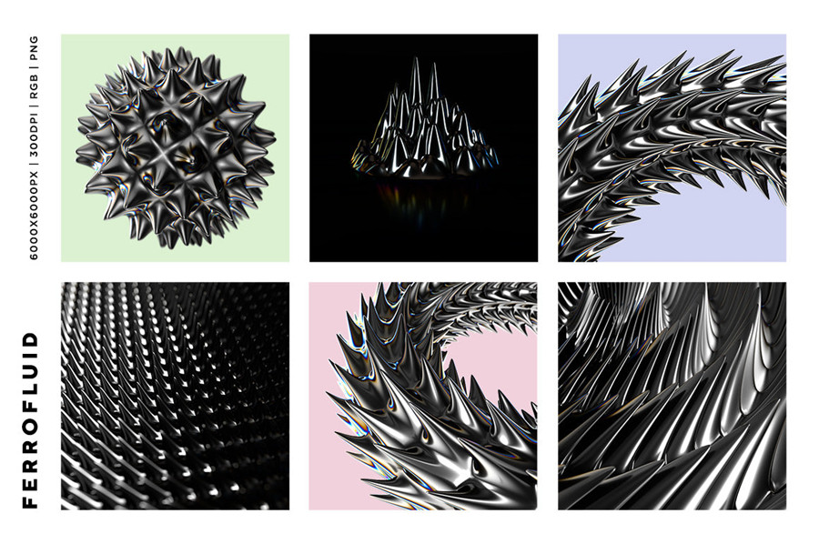 RuleByArt 酸性未来科幻立体三维3D金属有机尖齿异形酸性设计风格PNG设计素材 Ferrofluid Abstract Textures 图片素材 第10张