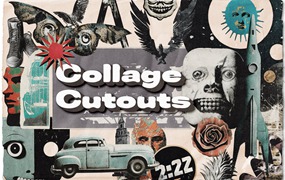 818个复古街头前卫运动传统仿旧剪贴纸纹理拼贴艺术素材合集包 Collage Cutouts Vol. 2