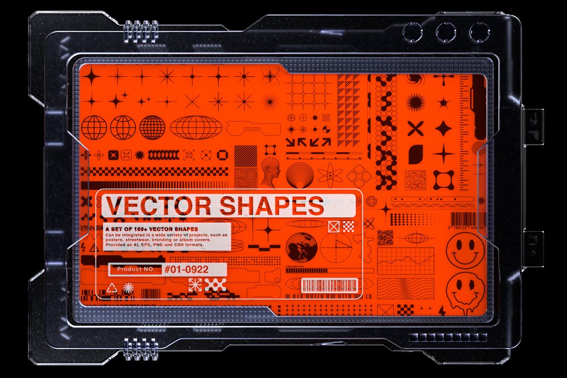 145款科幻机能赛博朋克潮流科技文创潮牌抽象几何图形设计素材 Vector Shapes Vol. 01 设计素材 第1张