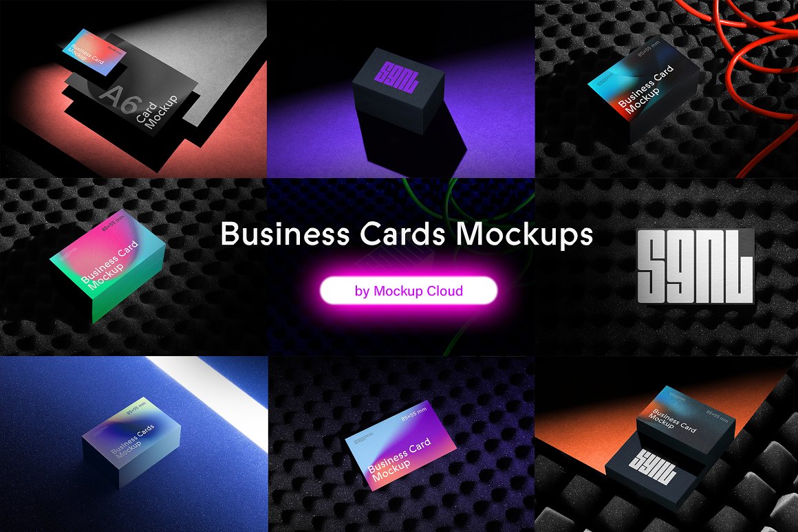 暗黑北欧质感品牌Vi设计商务名片卡片展示贴图PSD样机模板素材 Business Cards Mockups / SGNL Series . 第1张