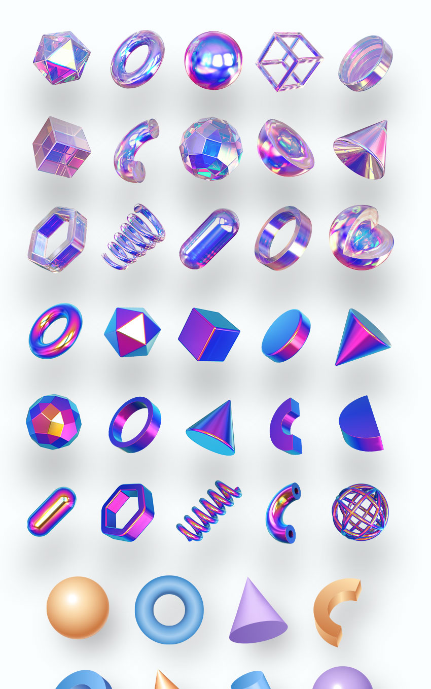 设计资源-170款最新抽象几何3D立体图标AI矢量素材 图片素材 第2张