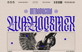 新潮酸性中世纪哥特式海报杂志排版电音专辑封面标题设计英文字体 Wahoobomex Dynamic Blackletter