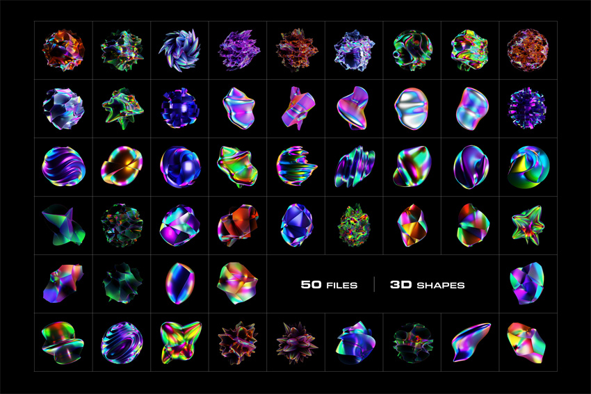 设计资源-50款高端3D抽象全息形状PNG素材 图片素材 第7张