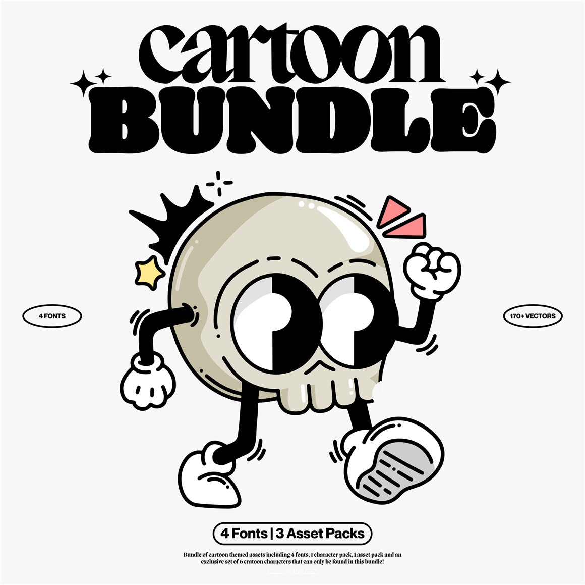 趣味卡通手绘涂鸦线条图形人物AI字体矢量图设计素材合集 hvnter – Cartoon Bundle . 第7张