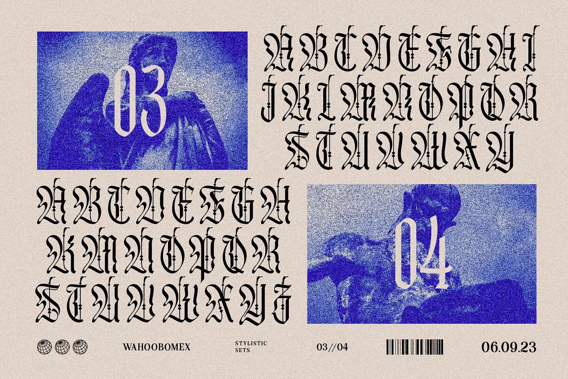 新潮酸性中世纪哥特式海报杂志排版电音专辑封面标题设计英文字体 Wahoobomex Dynamic Blackletter . 第8张