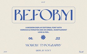 英文字体：超现实梦幻时尚逆反差品牌LOGO杂志标题设计英文字体 Reform Modern Display Font