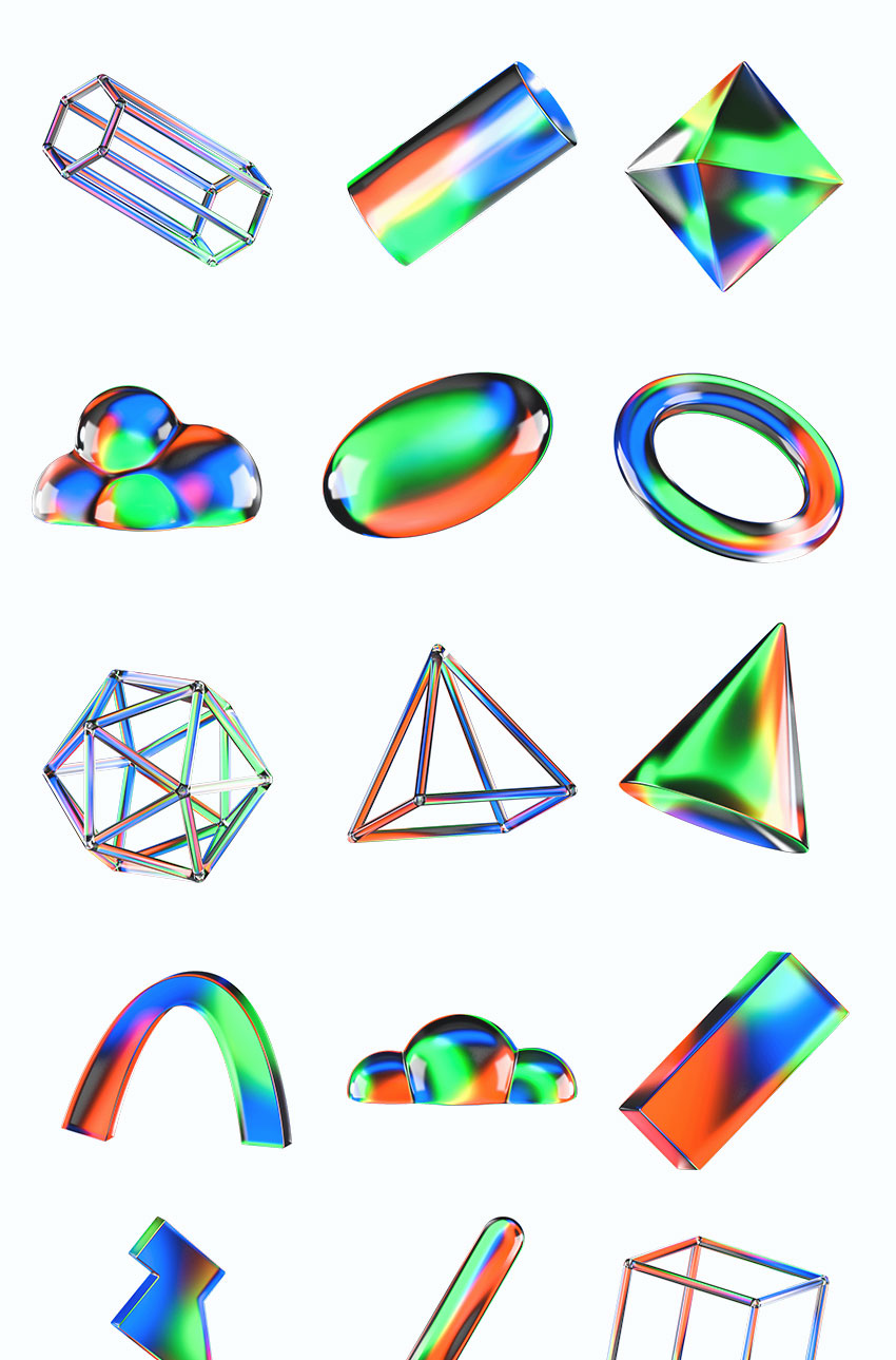 设计资源-40款3D几何渐变发光玻璃形状素材 图片素材 第8张