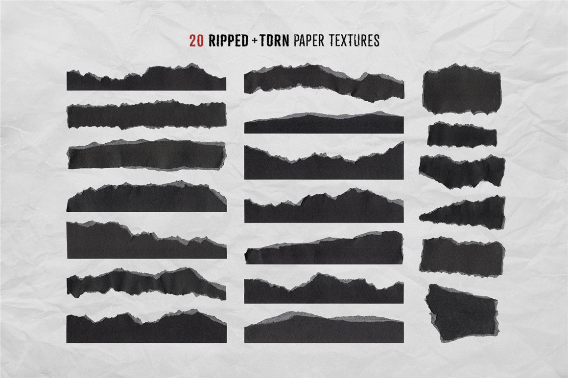 垃圾美学黑色撕纸毛边效果纸张纹理PNG免抠背景图片设计素材 Black Torn Paper Texture Pack . 第4张