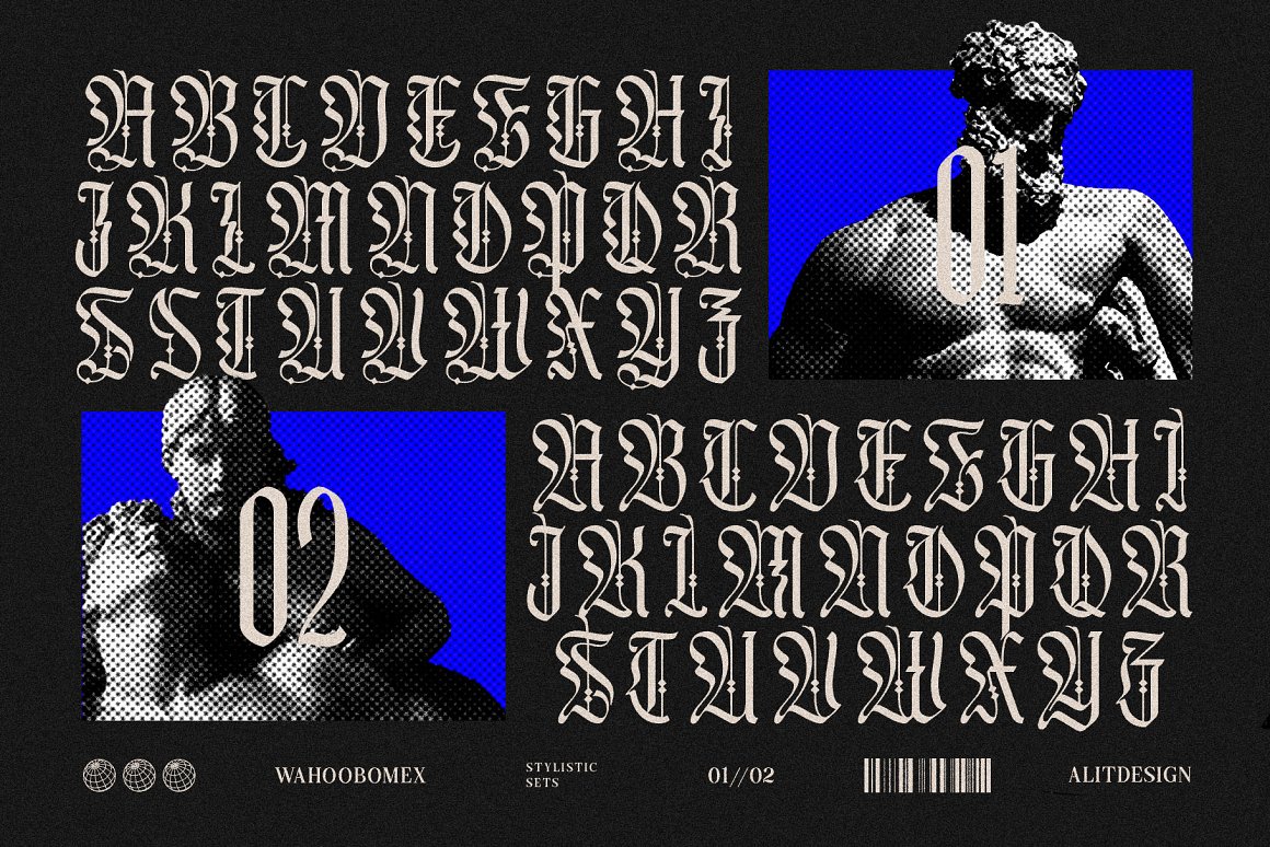 新潮酸性中世纪哥特式海报杂志排版电音专辑封面标题设计英文字体 Wahoobomex Dynamic Blackletter . 第12张